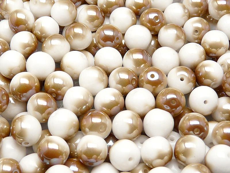 25 St. Runde Gepresste Perlen 8mm, Böhmisches Glas, Kreide Weiß Halb Celsian