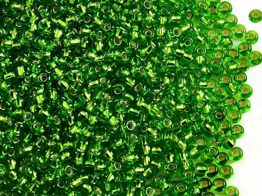 20 g 9/0 Rocailles Preciosa Ornela, Transparent Grün mit versilbertem Loch, Tschechisches Glas