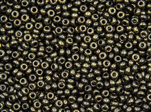 Rocailles 9/0 Jet Polychrome Gold Rush Czech Glass Gold