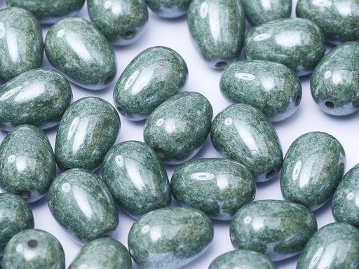 Glastropfen 11x8mm Kreideweiß Entenbraun Luster Tschechisches Glas Farbe_Green