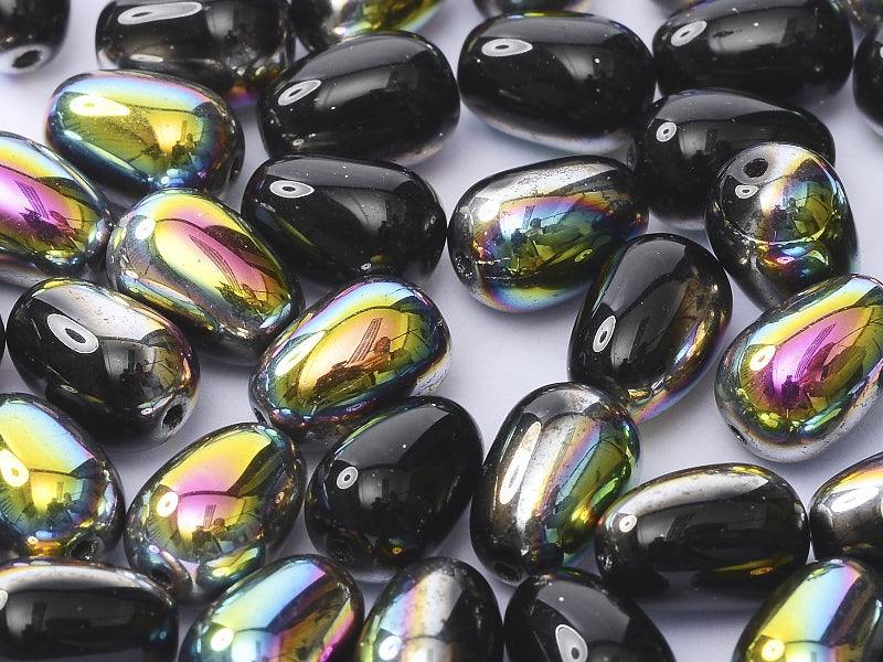 Glastropfen 11x8mm Jet Glasmalerei Tschechisches Glas Farbe_Multicolored