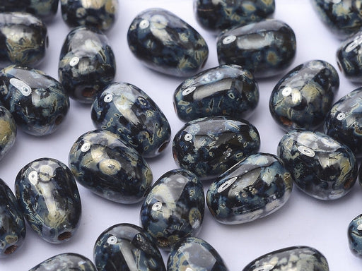 Glastropfen 11x8mm Jet Picasso Tschechisches Glas Farbe_Black Farbe_ Grey Farbe_ Multicolored