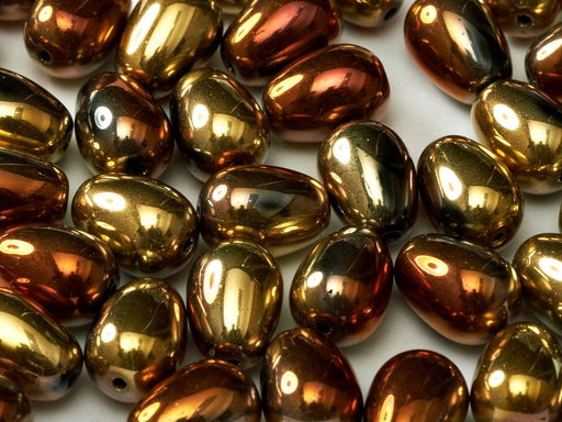 Glastropfen 11x8mm Jet California Gold Rush Tschechisches Glas Farbe_Gold