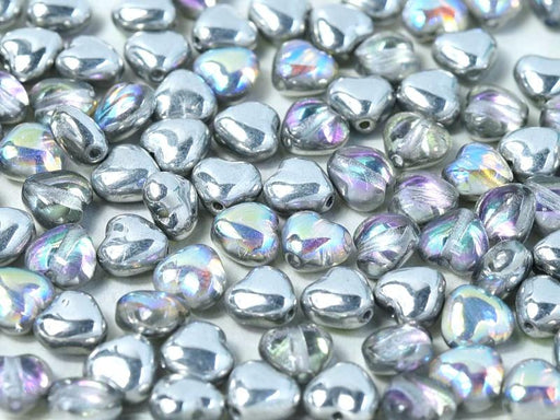 Herzperlen 6 mm Kristall Silber Schimmernd Tschechisches Glas Farbe_Silver Farbe_ Multicolored