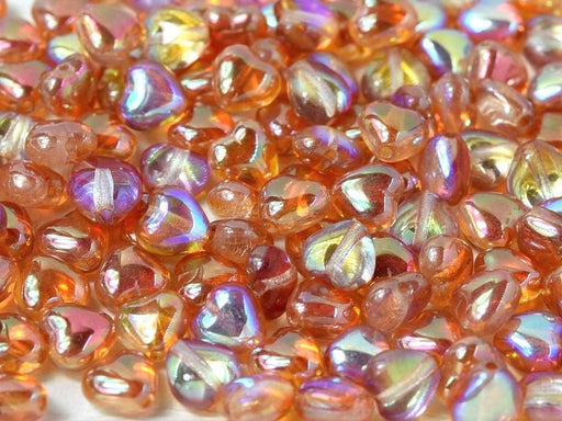 Herzperlen 6 mm Kristall Orange Schimmernd Tschechisches Glas Farbe_Orange Farbe_ Multicolored