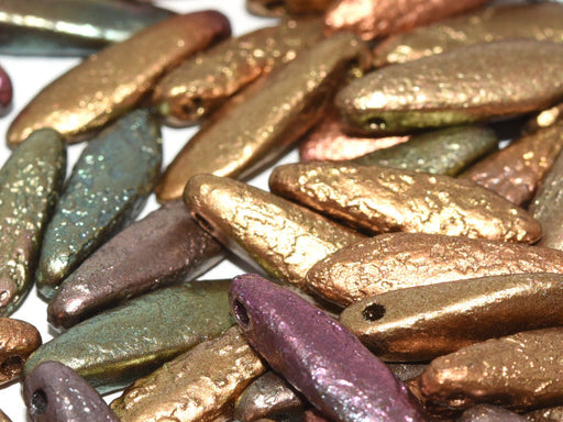 Dolchperlen 5x16 mm Lila Irisierend Gold Geättt Tschechisches Glas Farbe_Purple Farbe_ Gold