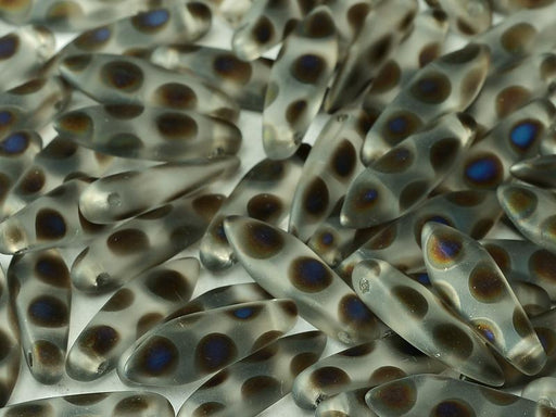 Dolchperlen 5x16 mm Kristall Azuro-Punkte Mattiert Tschechisches Glas Farbe_Multicolored