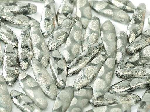 Dolchperlen 5x16 mm Kristall-geätzte Chrom-Punkte Tschechisches Glas Farbe_Silver