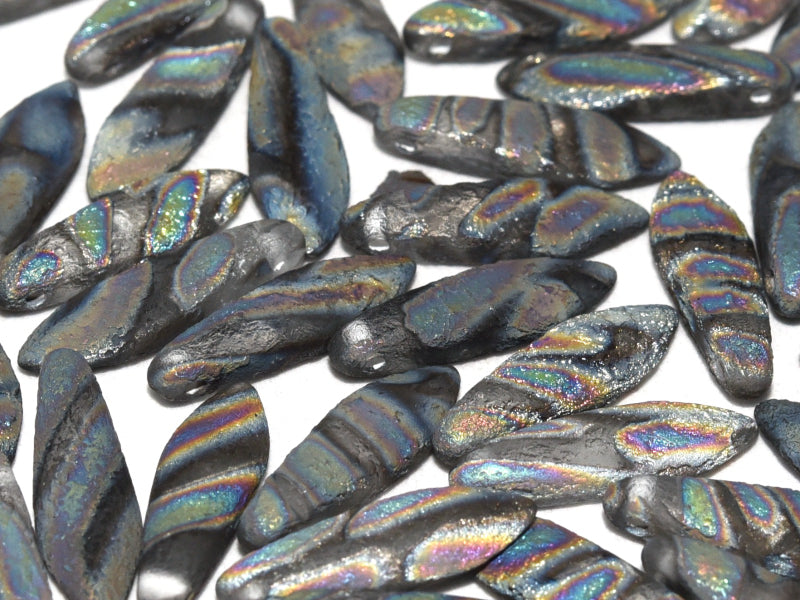 Dolchperlen 5x16 mm Kristallgeätzte Vitrail Streifen Dunkel Tschechisches Glas Farbe_Multicolored