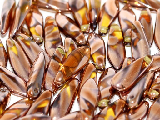 Dolchperlen 5x16 mm Topas Sonnenuntergang Streifen Tschechisches Glas Farbe_Brown Farbe_ Gold