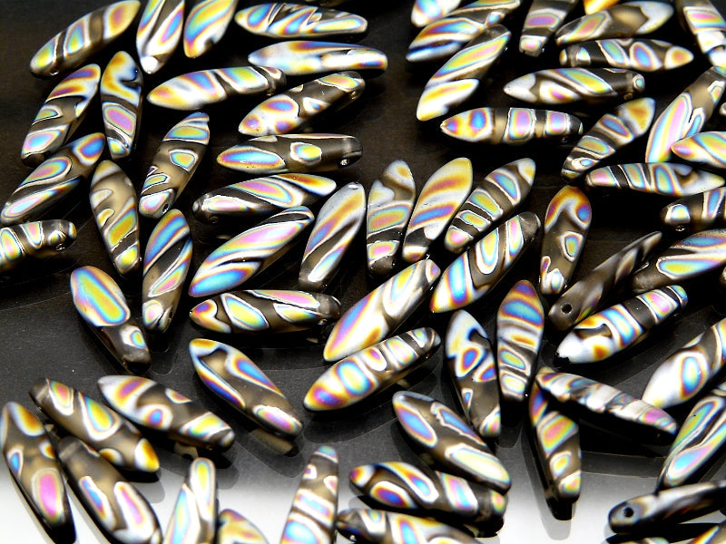 Dolchperlen 5x16 mm Rauchtopas Glasmalerei Streifen Verfilzt Tschechisches Glas Farbe_Grey Farbe_ Multicolored