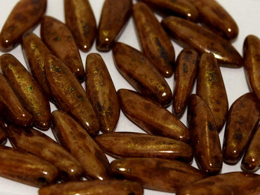Dolchperlen 5x16 mm Elfenbein Lila Gold Glanz Tschechisches Glas Farbe_Brown