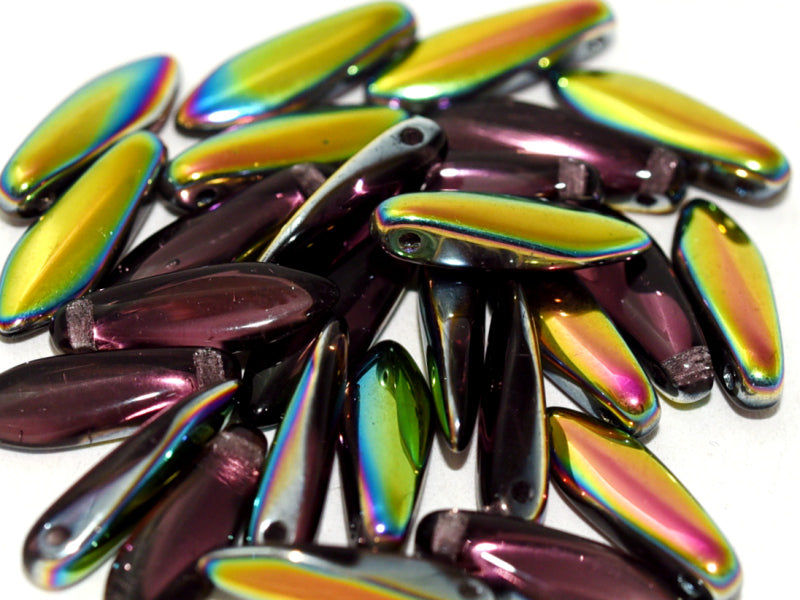 Dolchperlen 5x16 mm Amethyst Glashalerei Tschechisches Glas Farbe_Purple Farbe_ Multicolored