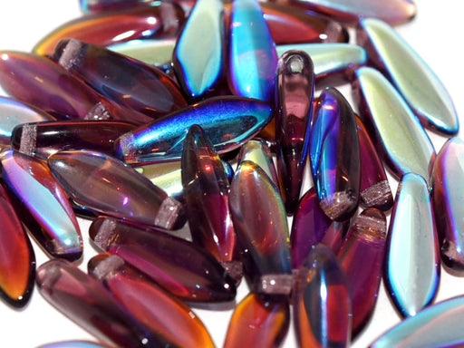 Dolchperlen 5x16 mm Amethyst AB Tschechisches Glas Farbe_Purple Farbe_ Multicolored