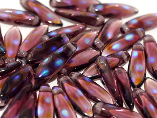 Dolchperlen 5x16 mm Amethyst AB Punkte Tschechisches Glas Farbe_Purple Farbe_ Multicolored