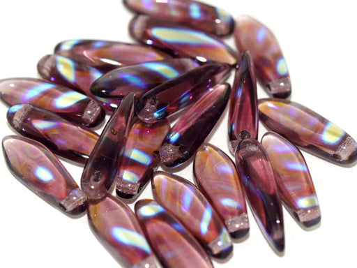 Dolchperlen 5x16 mm Amethyst AB Streifen Tschechisches Glas Farbe_Purple Farbe_ Multicolored