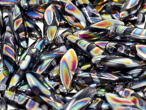 Dolchperlen 5x16 mm Hellviolett Glasmalerei Streifen Tschechisches Glas Farbe_Purple Farbe_ Multicolored