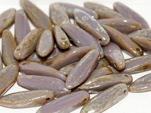 Dolchperlen 5x16 mm Flieder Opak Licht-Picasso Tschechisches Glas Farbe_Purple Farbe_ Beige