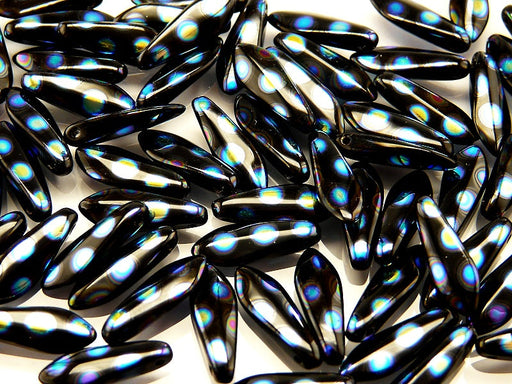 Dolchperlen 5x16 mm Schwarz AB-Punkte Tschechisches Glas Farbe_Black Farbe_ Blue