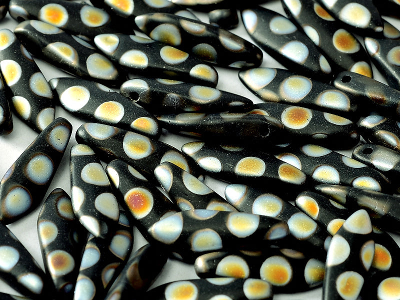 Dolchperlen 5x16 mm Schwarz Marea Punkte verfilzt Tschechisches Glas Farbe_Black Farbe_ Multicolored