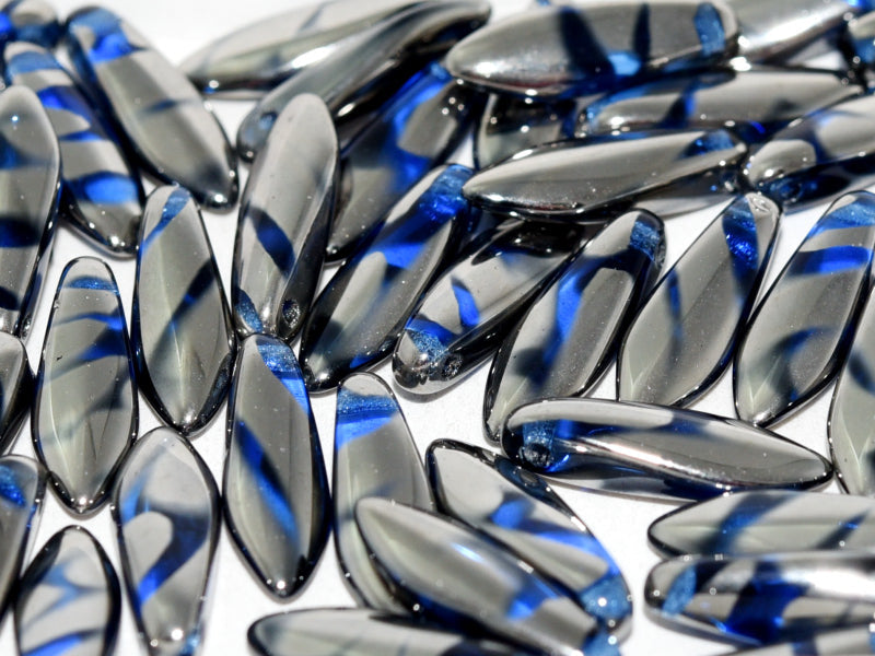 Dolchperlen 5x16 mm Sapphire Chromstreifen Tschechisches Glas Farbe_Blue Farbe_ Silver