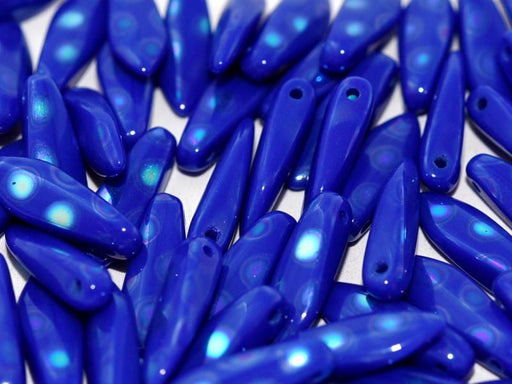 Dolchperlen 5x16 mm Undurchsichtiges Blau AB-Punkte Tschechisches Glas Farbe_Blue Farbe_ Multicolored