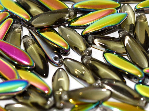 Dolchperlen 5x16 mm Schwarzer Diamant Glasmalerei Tschechisches Glas Farbe_Grey Farbe_ Multicolored