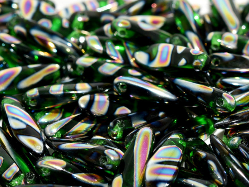 Dolchperlen 5x16 mm Chrysolith Glasmalerei Streifen Tschechisches Glas Farbe_Green Farbe_ Multicolored