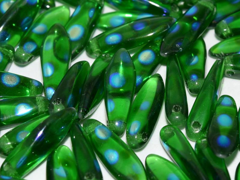 Dolchperlen 5x16 mm Chrysolith AB-Punkte Tschechisches Glas Farbe_Green Farbe_ Multicolored