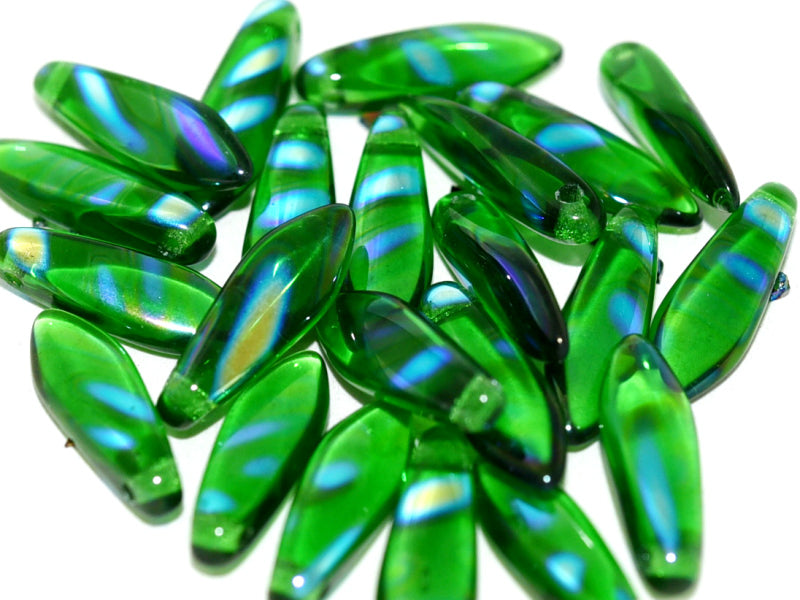 Dolchperlen 5x16 mm Chrysolith AB-Streifen Tschechisches Glas Farbe_Green Farbe_ Multicolored