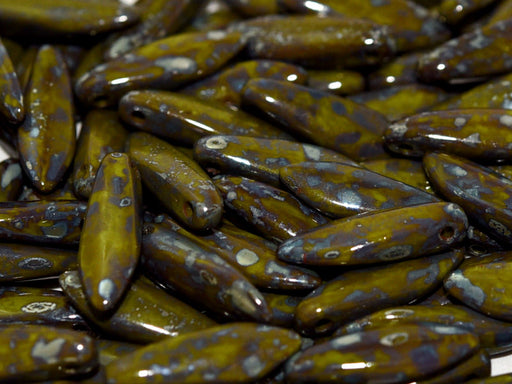 Dolchperlen 5x16 mm Undurchsichtiges Mintgrün Picasso Tschechisches Glas Farbe_Green Farbe_ Brown
