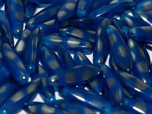 Dolchperlen 5x16 mm Undurchsichtiges Aqua Vakuum-Hämatit-Punkte Tschechisches Glas Farbe_Blue Farbe_ Silver