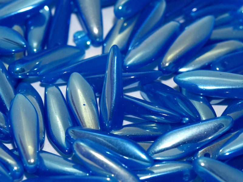 Dolchperlen 5x16 mm Undurchsichtiges Aqua Volles Licht AB Tschechisches Glas Farbe_Blue