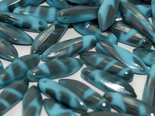 Dolchperlen 5x16 mm Türkis Vakuum Hämatit Streifen Tschechisches Glas Farbe_Blue Farbe_ Grey