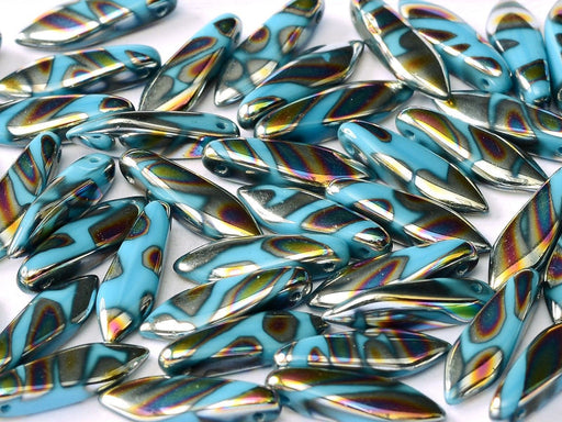 Dolchperlen 5x16 mm Türkis Glasmalerei Streifen Tschechisches Glas Farbe_Blue Farbe_ Multicolored