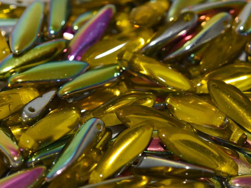 Dolchperlen 5x16 mm Bernstein Glasmalerei Tschechisches Glas Farbe_Yellow Farbe_ Multicolored