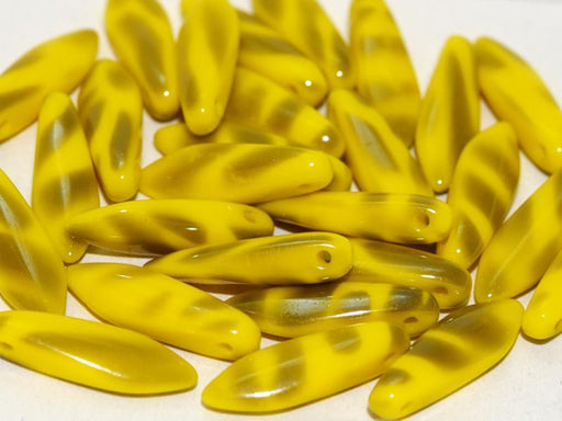 Dolchperlen 5x16 mm Zitrone Vakuum Hämatit Streifen Tschechisches Glas Farbe_Yellow Farbe_ Grey