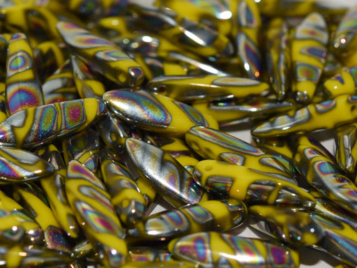 Dolchperlen 5x16 mm Zitrone Glasmalerei Streifen Tschechisches Glas Farbe_Yellow Farbe_ Multicolored