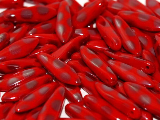 Dolchperlen 5x16 mm Undurchsichtiger Rote Vakuum-Hämatit-Punkte Tschechisches Glas Farbe_Red Farbe_ Grey