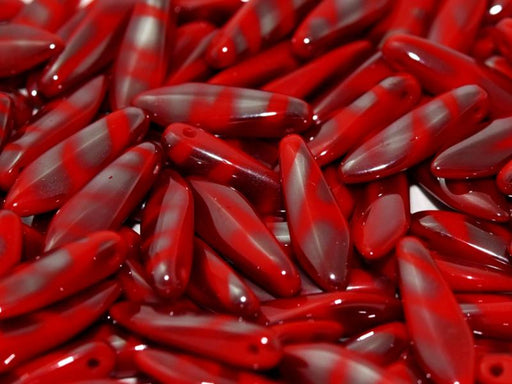 Dolchperlen 5x16 mm Undurchsichtiger Rote Vakuum Hämatit Streifen Tschechisches Glas Farbe_Red Farbe_ Grey
