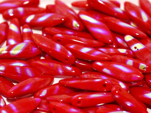 Dolchperlen 5x16 mm Undurchsichtiger Rote AB Stripes Tschechisches Glas Farbe_Red Farbe_ Multicolored