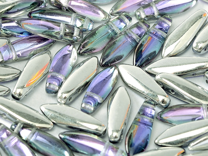 Dolchperlen 3x11 mm Kristall-Labrador Voll matt Tschechisches Glas Farbe_Silver