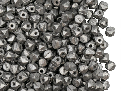 Vintage Cut Nuggets Beads 4 mm, Alabaster Warm Silver Metallic Satin, Czech Glass