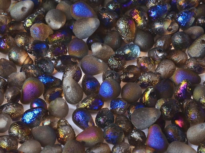 Teardrop Perlen 6x9mm Kristall geätzt Azuro voll Tschechisches Glas Farbe_Grey Farbe_ Blue