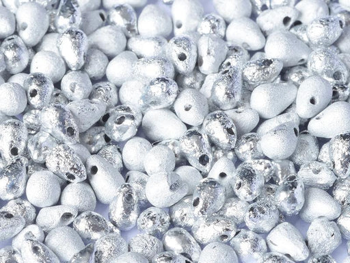 Teardrop Perlen 6x9mm Kristall geätzt Labrador voll Tschechisches Glas Farbe_Silver
