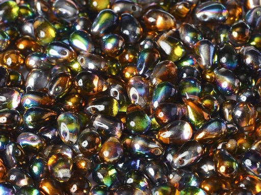 Teardrop Perlen 6x9mm Kristall Magic Kupfer Tschechisches Glas Farbe_Brown