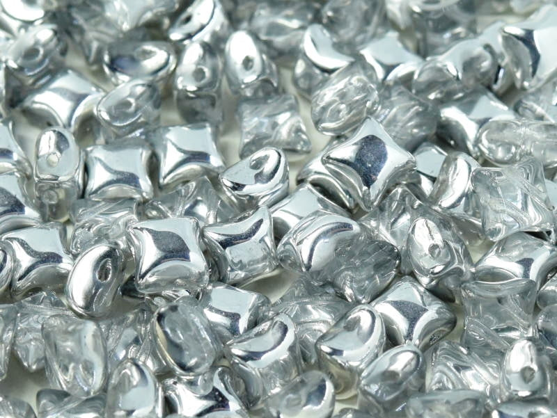 Glasperlen WibeDuo® 8x8 mm 2-Loch Kristall Labrador Tschechisches Glas Farbe_Silver