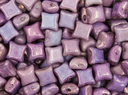 Glasperlen WibeDuo® 8x8 mm 2-Loch Kreideweiß Lila Vega Glanz Tschechisches Glas Farbe_Purple