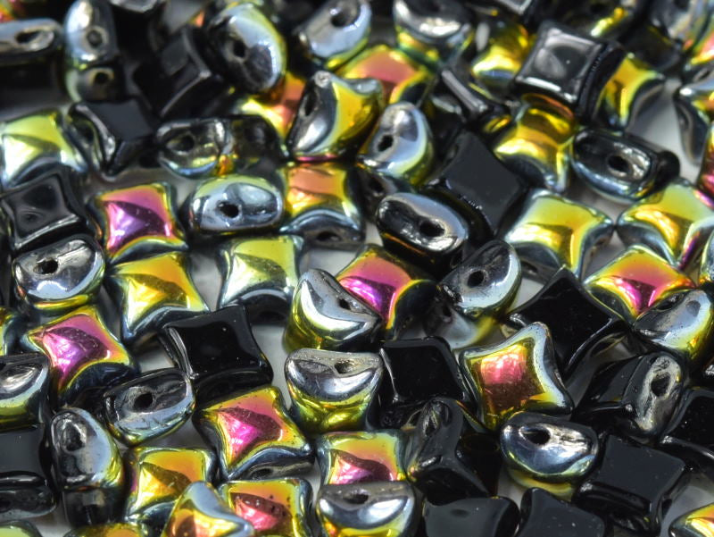 Glasperlen WibeDuo® 8x8 mm 2-Loch Schwarz Marea Tschechisches Glas Farbe_Multicolored Farbe_ Yellow Farbe_ Black