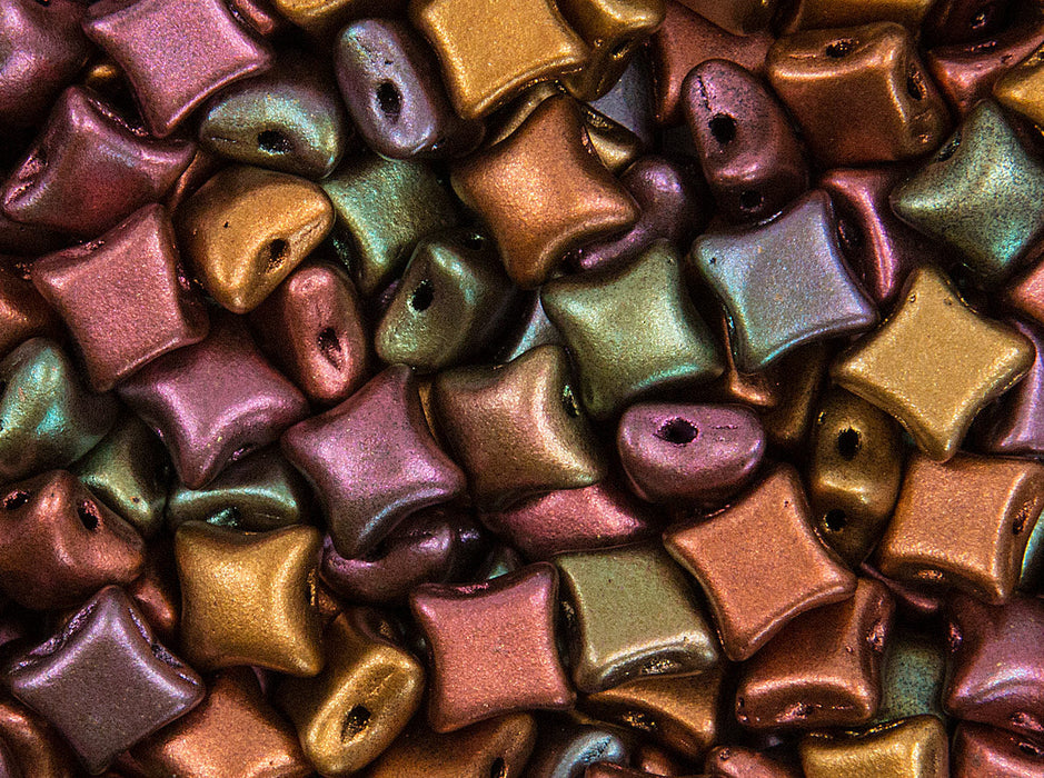 Glasperlen WibeDuo® 8x8 mm 2-Loch Gelb Gold Metallic irisierend Tschechisches Glas Farbe_Gold Farbe_ Multicolored
